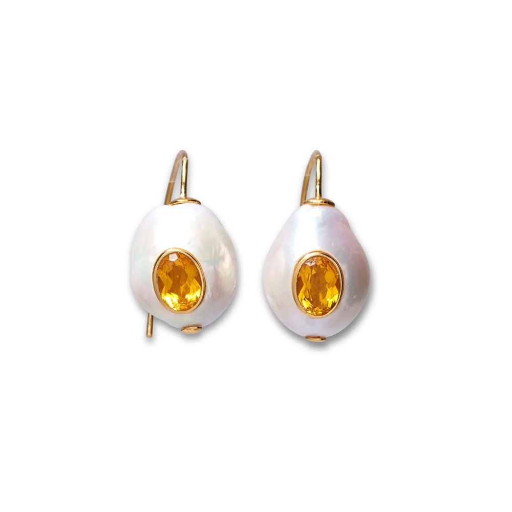 Lizzie Fortunato Pearl Pablo Earrings in Citrine